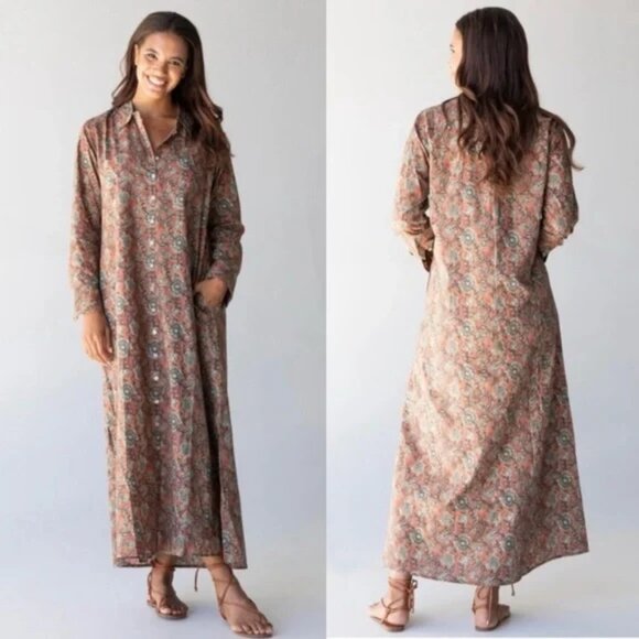 Natural Life Drew Cotton Button Down Rusty Floral Shirt Dress | Size L / XL - Picture 4 of 7